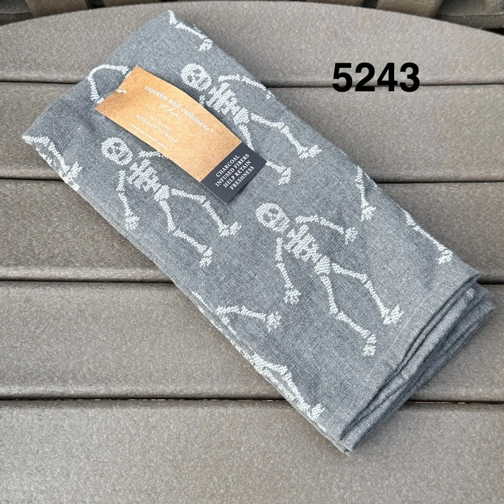 Cupcakes and Cashmere Grey Skeleton Kitchen Towel 2 Pack Halloween Towels New